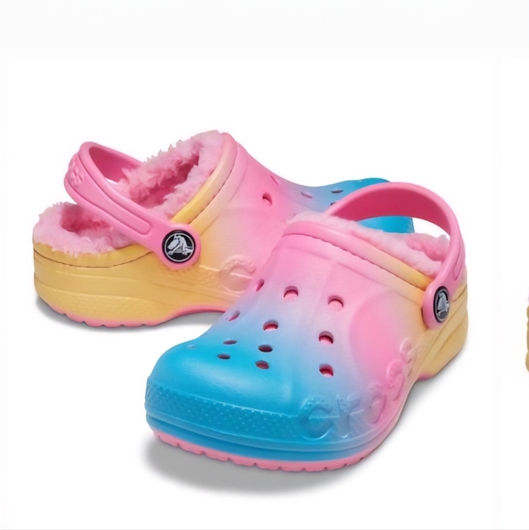 'CROCS' 'BAYA' FUZZY-LINED RELAXED FIT CONVERTABLE STRAP CLOG 'LEMONAIDE OMBRE' - Picture 1 of 16